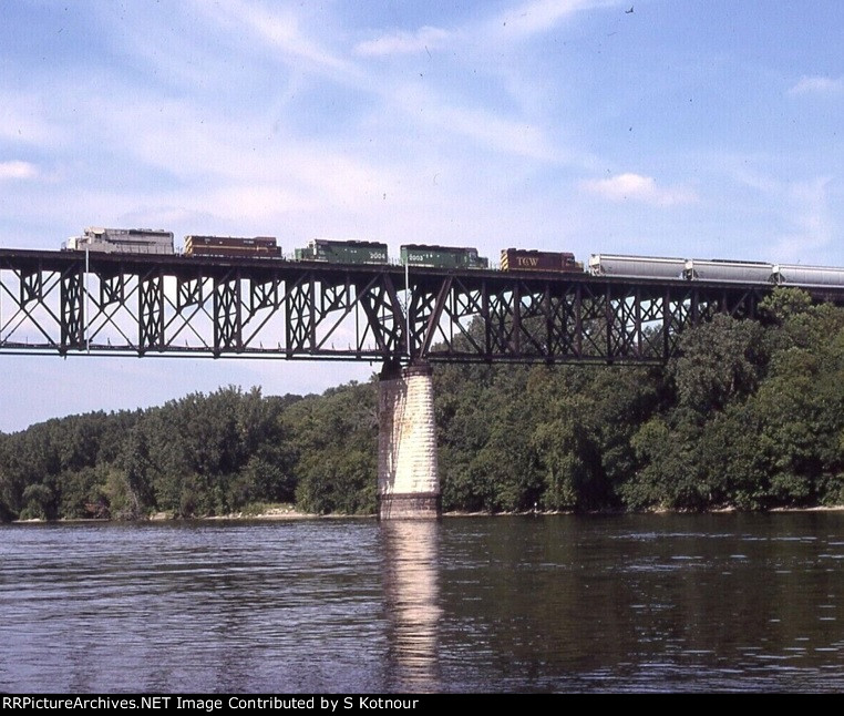 Milwaukee Road shortline bridge over Mississippi River around 2003.
